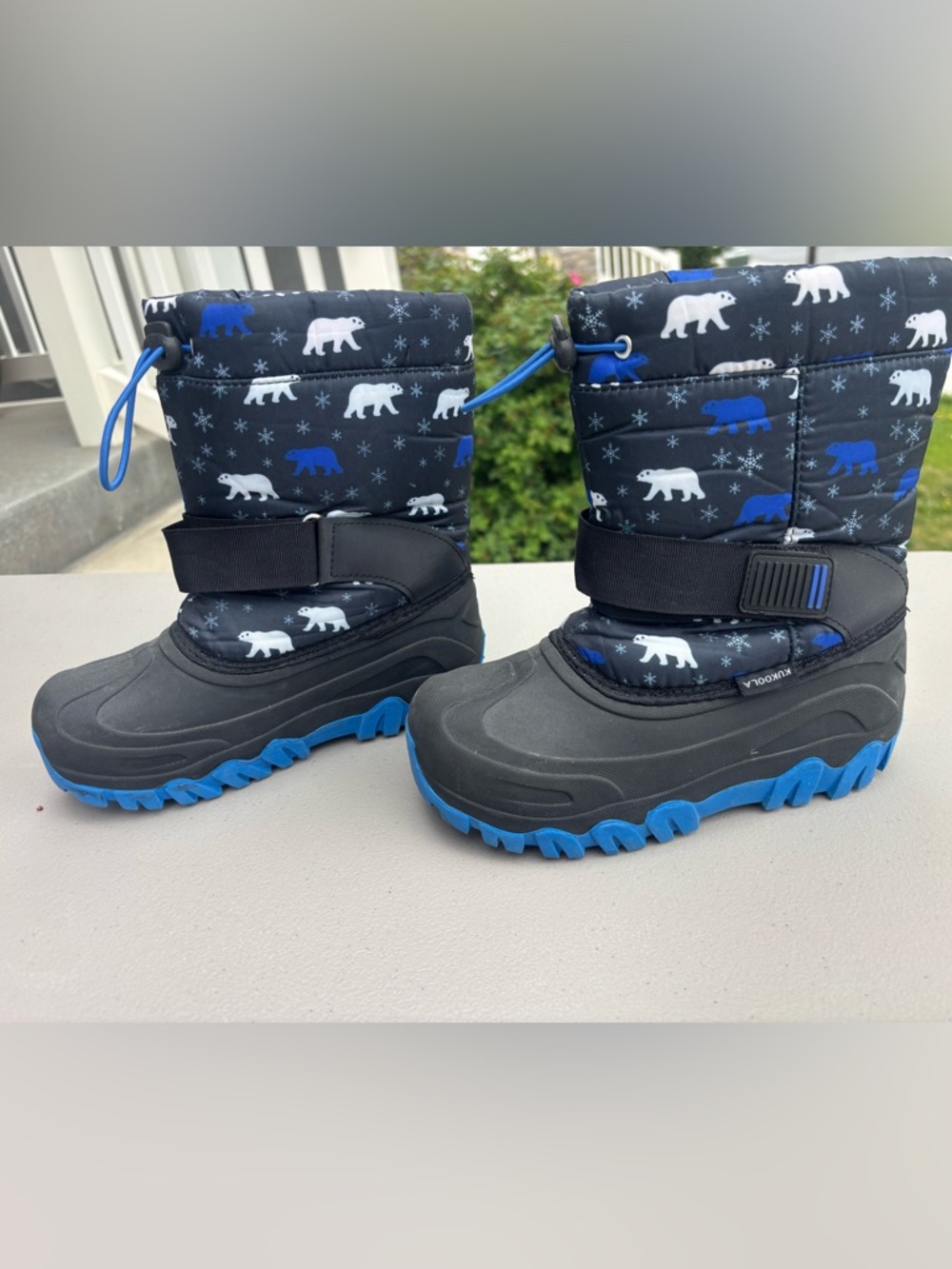 Kids Waterproof Winter Snow Boots - Black & Blue Polar Print